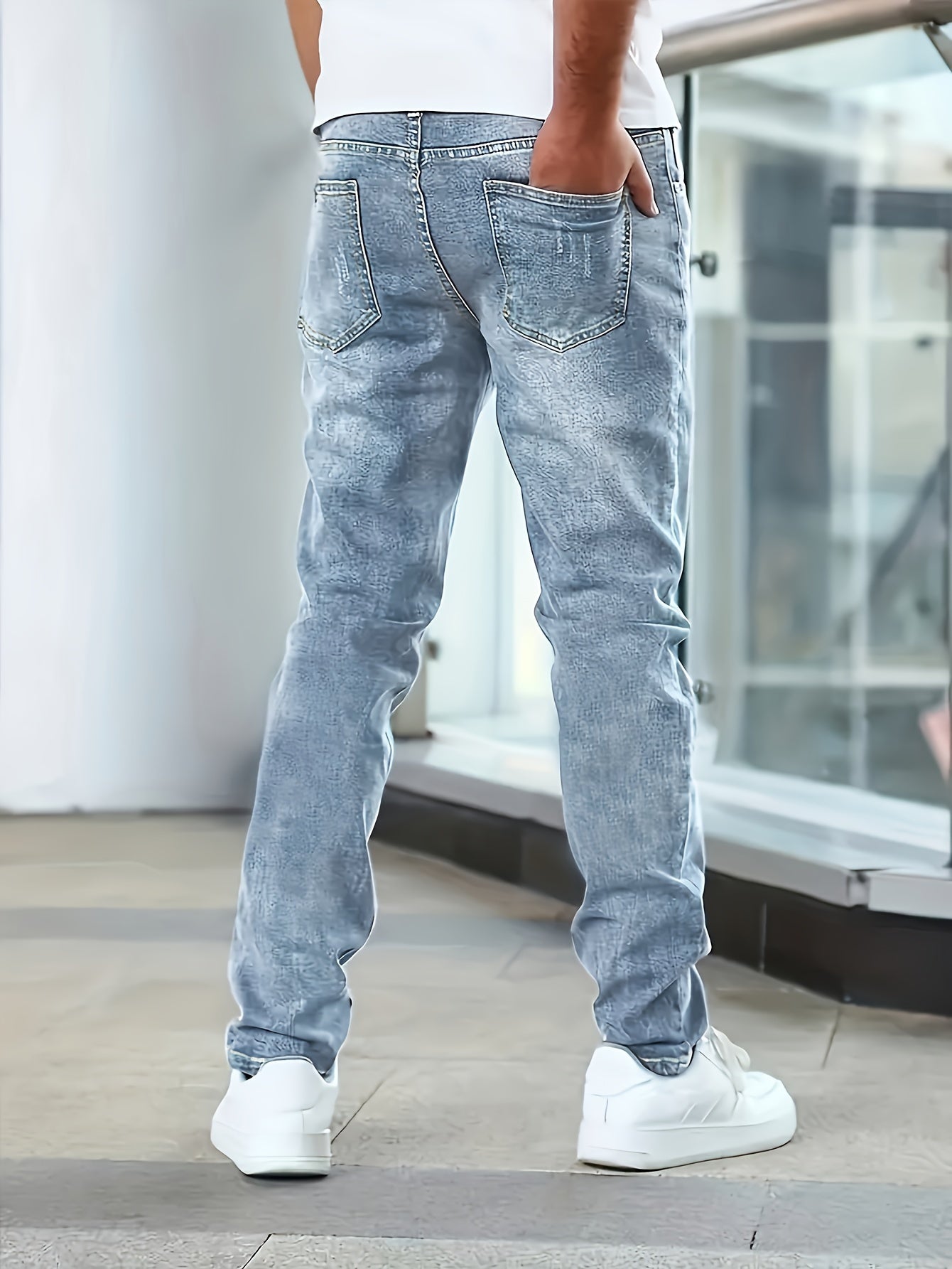 Men's Slim Fit Stretch Jeans - product view | SAINT DOR
