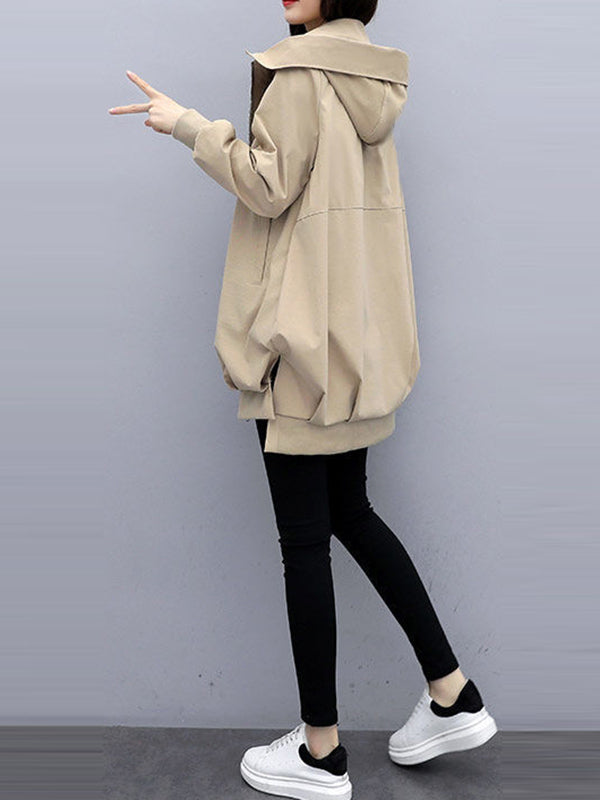 Longline hooded jacket with a zip front and slanted pockets