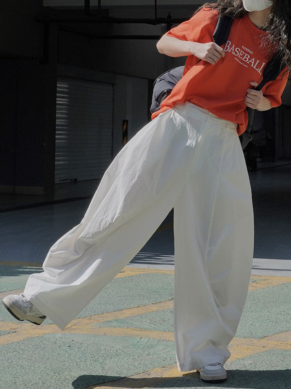 Wide-leg barrel trousers in cotton with curved knee seams
