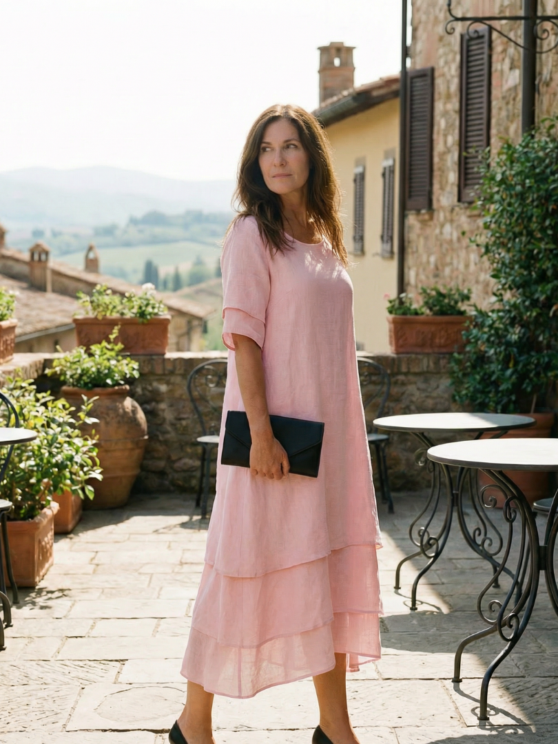 Women's Layered Hem Midi Dress in Soft Fabric – Saint Dor UK – on-model view