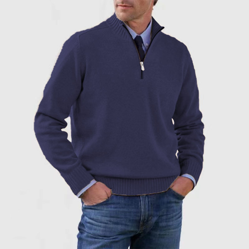 Men's half-zip knitted jumper in Navy