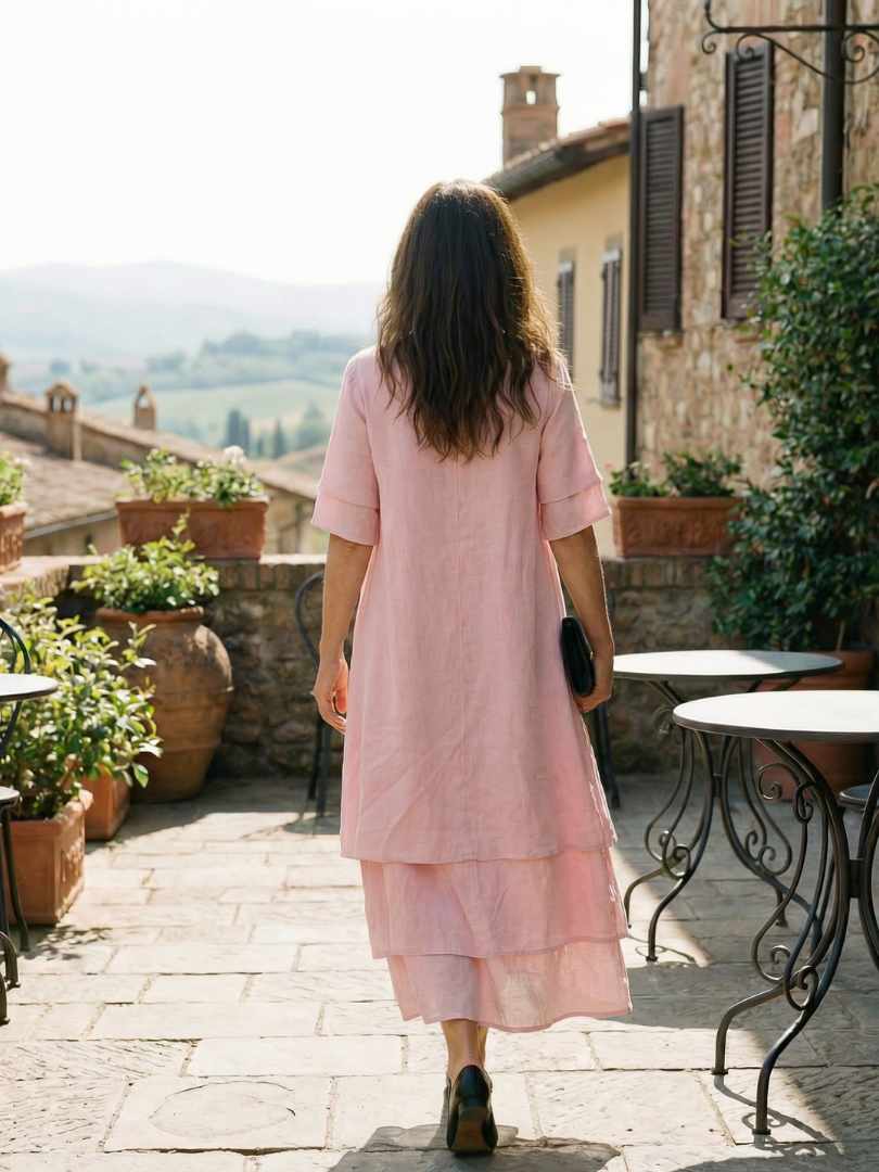 Women's Layered Hem Midi Dress in Soft Fabric – Saint Dor UK – texture detail