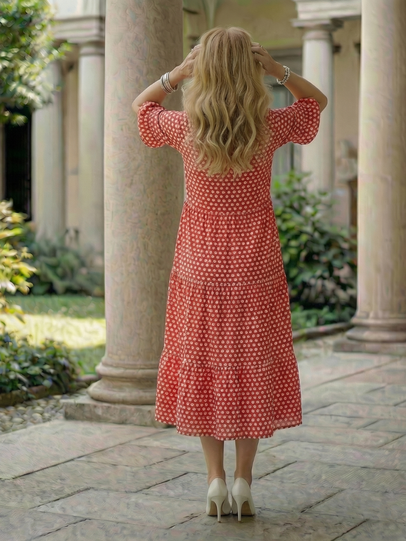 Women's Polka Dot Tiered Midi Dress Short Sleeve – Saint Dor UK – texture detail