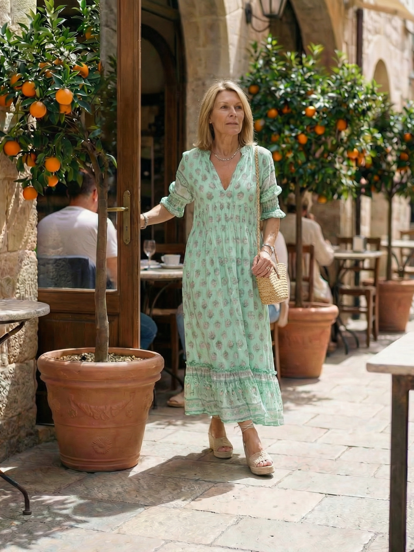Women's Floral Garden Market Midi Dress – Saint Dor UK – on-model view