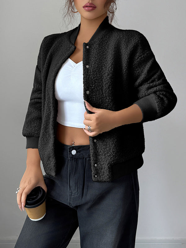 Soft bouclé bomber jacket with a ribbed collar, cuffs and hem