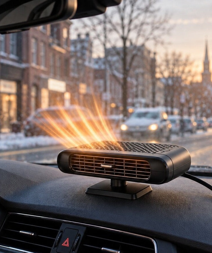 Wide 12V car heater on the dashboard blowing warm air at the windscreen - view 4