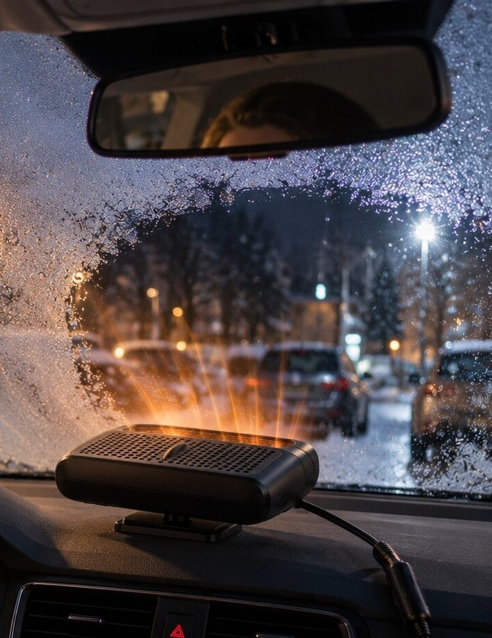 Wide 12V car heater on the dashboard blowing warm air at the windscreen - view 5