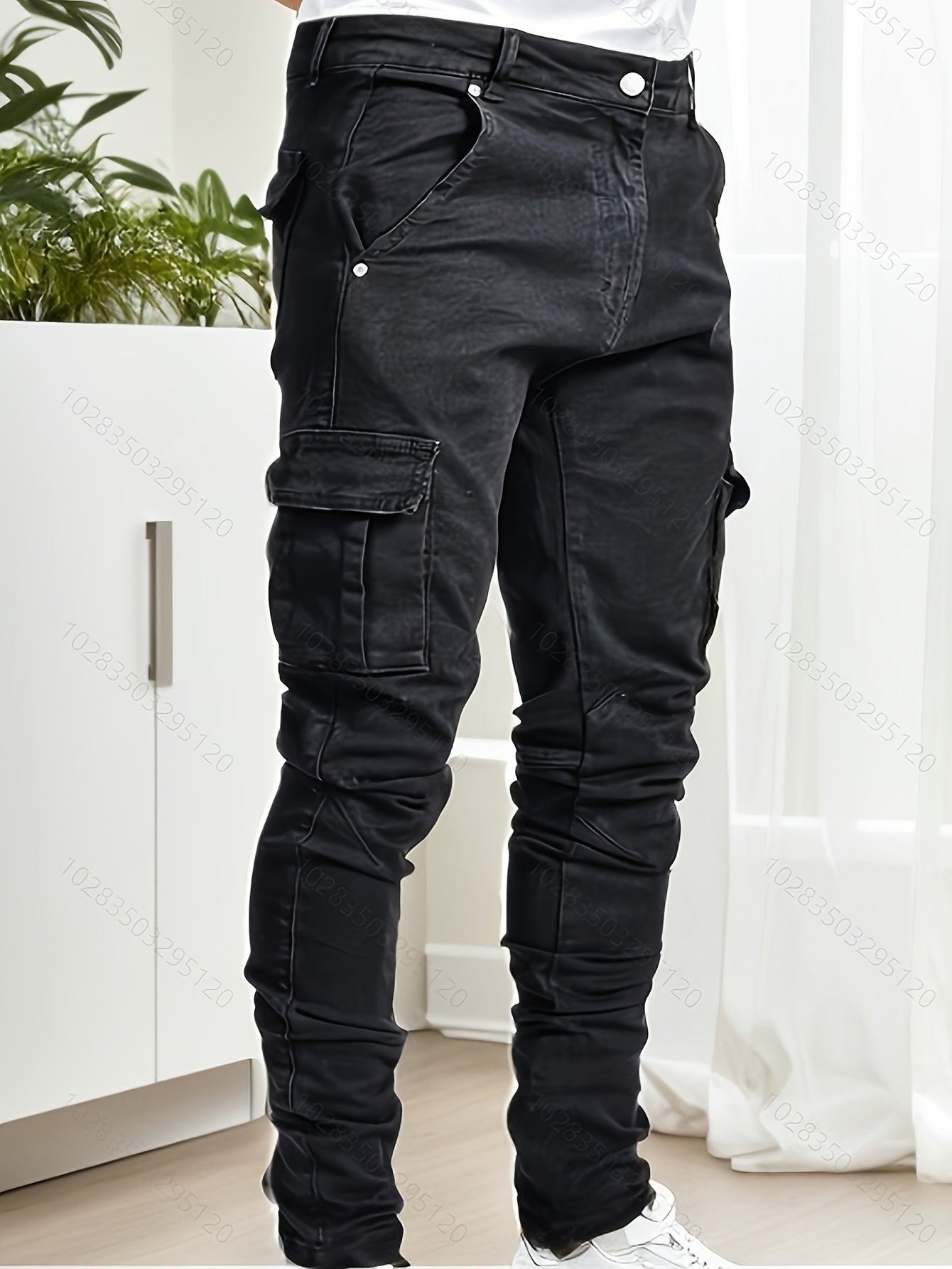 Men's Stretch Cargo Denim Jeans - front view | SAINT DOR