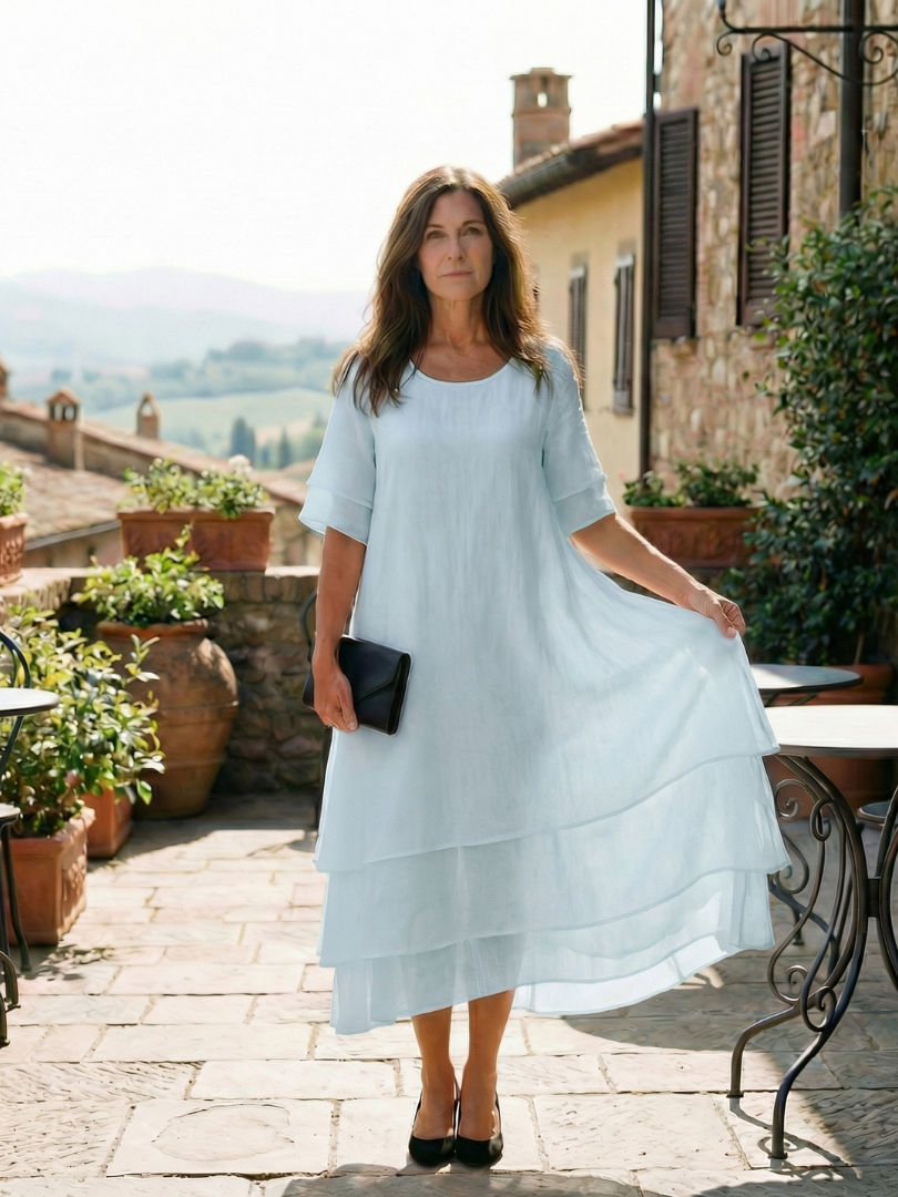 Women's Layered Hem Midi Dress in Soft Fabric – Saint Dor UK – colour variant