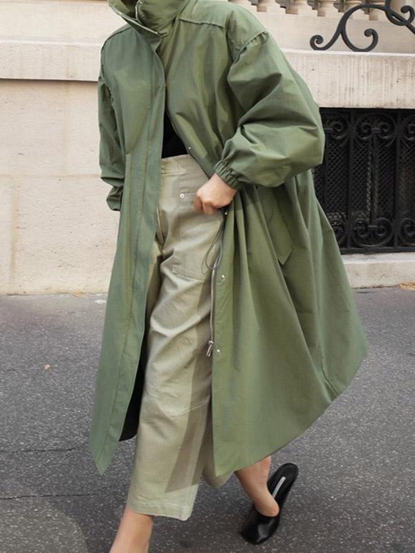 Longline hooded coat with a drawstring waist and deep pockets