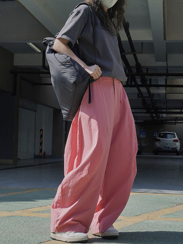 Wide-leg barrel trousers in cotton with curved knee seams