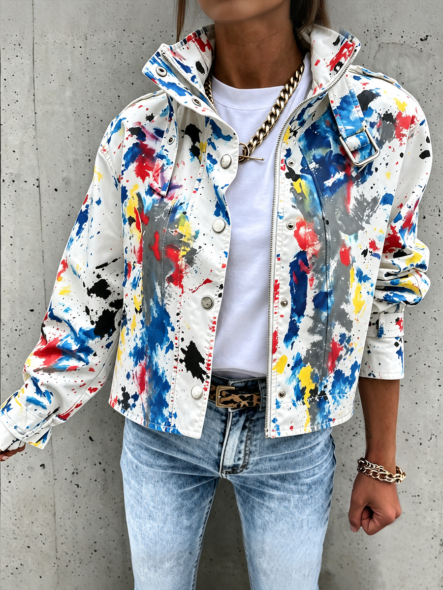 Cropped utility jacket with flap pockets and a drawstring hem