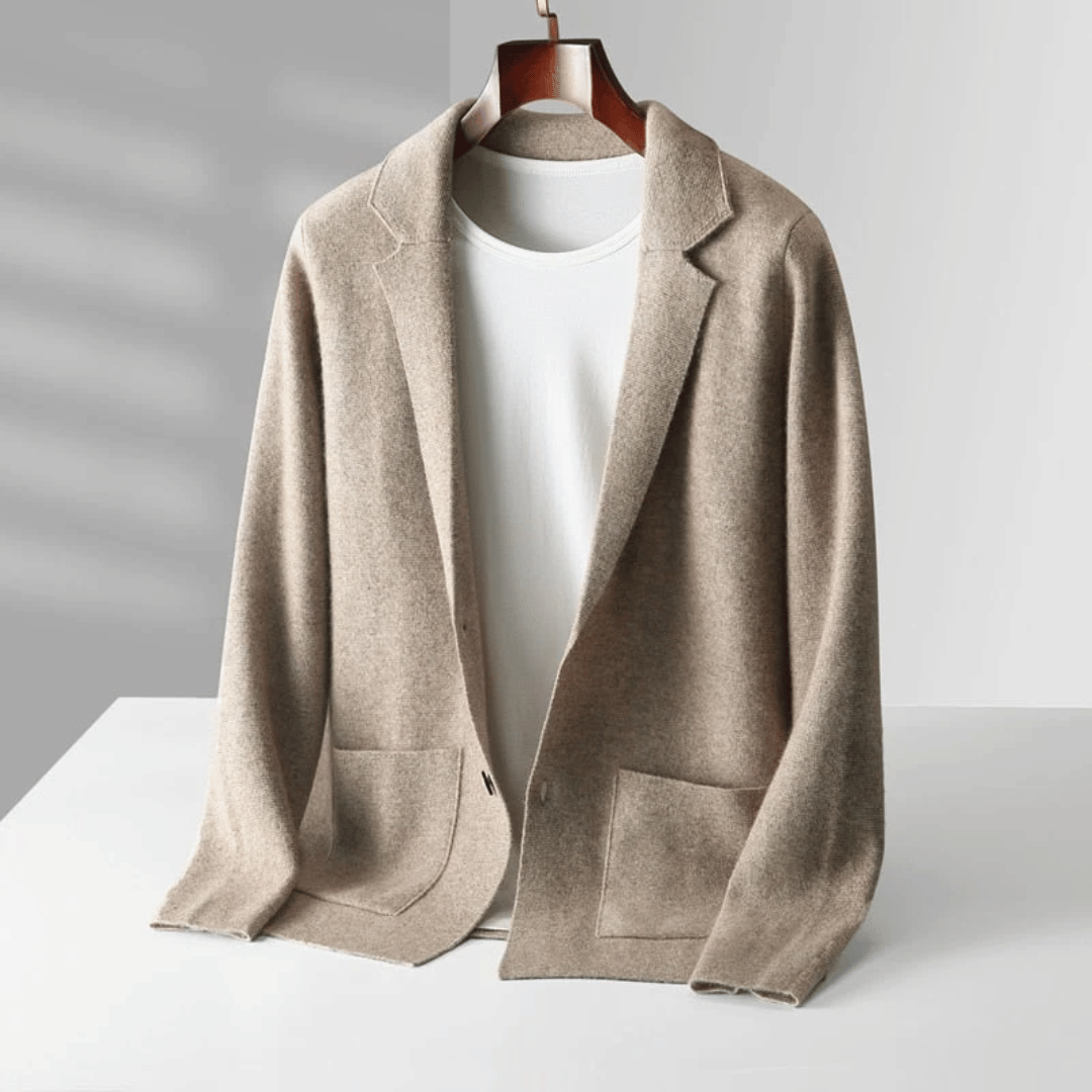 Men's knitted blazer cardigan in merino wool, front view