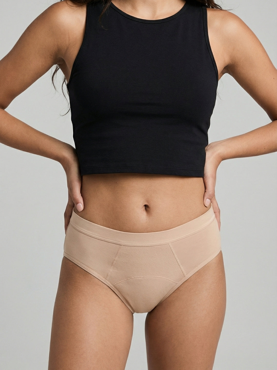 Period pants mid rise brief reusable absorbent leakproof beige