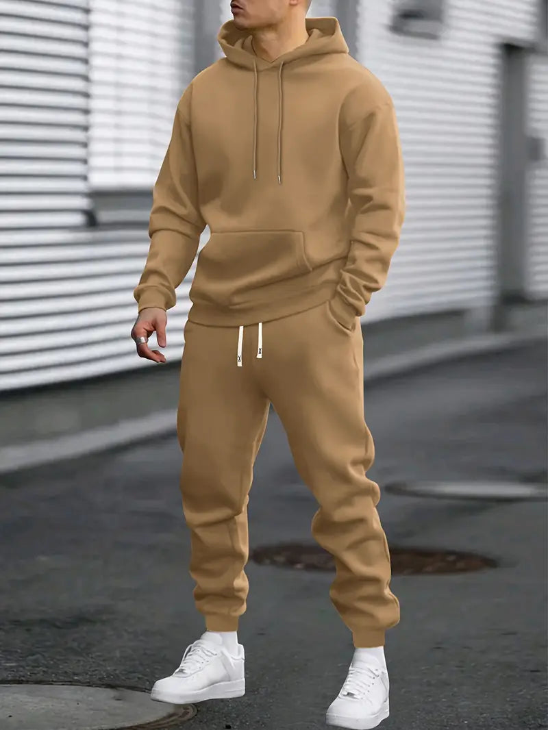 Men's two piece tracksuit with hoodie in Camel