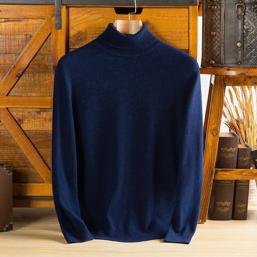 Men's fine knit roll neck jumper in Navy
