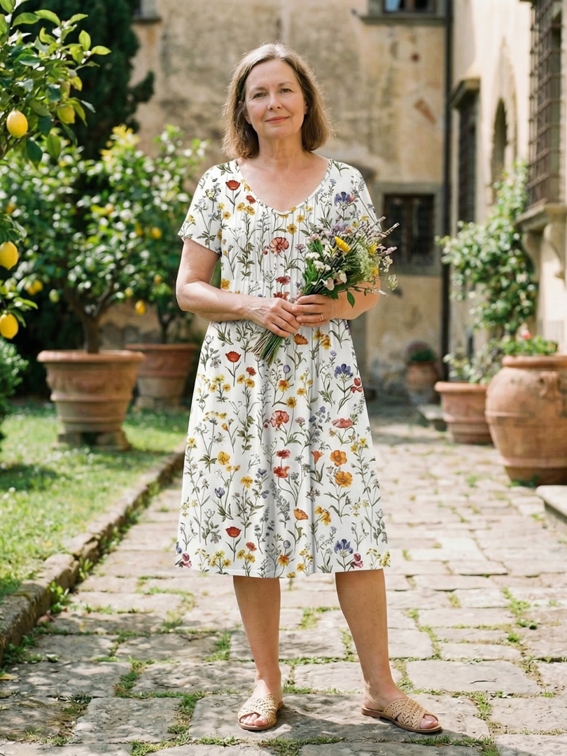Women's Wildflower Print Midi Dress Short Sleeve – Saint Dor UK – front view