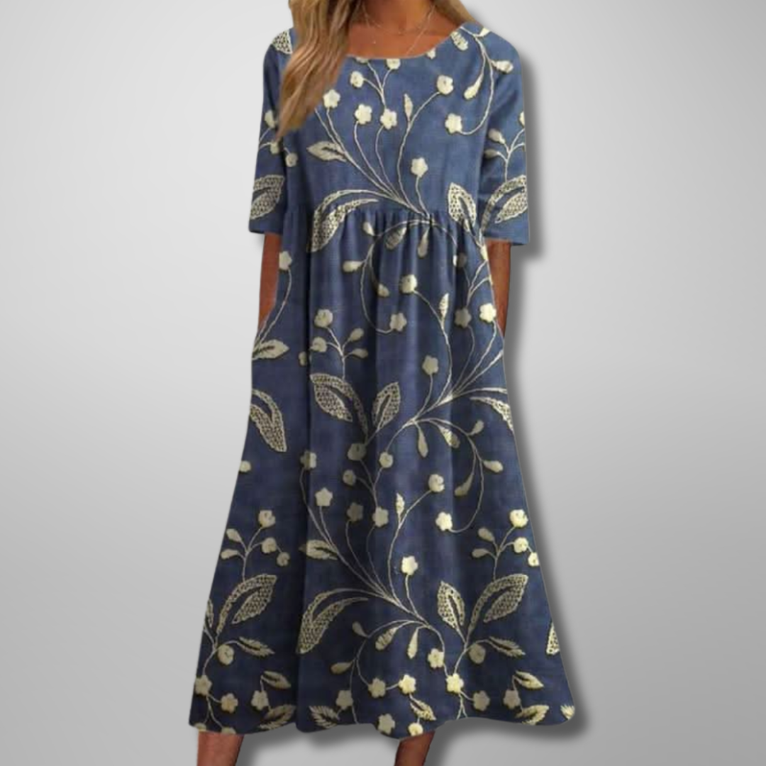 Women's Dress - Relaxed Floral Midi Dress