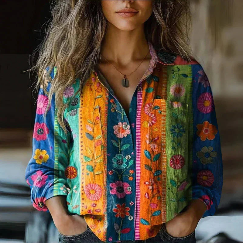 Women's Top - Bohemian Pattern Vintage Blouse in Pink