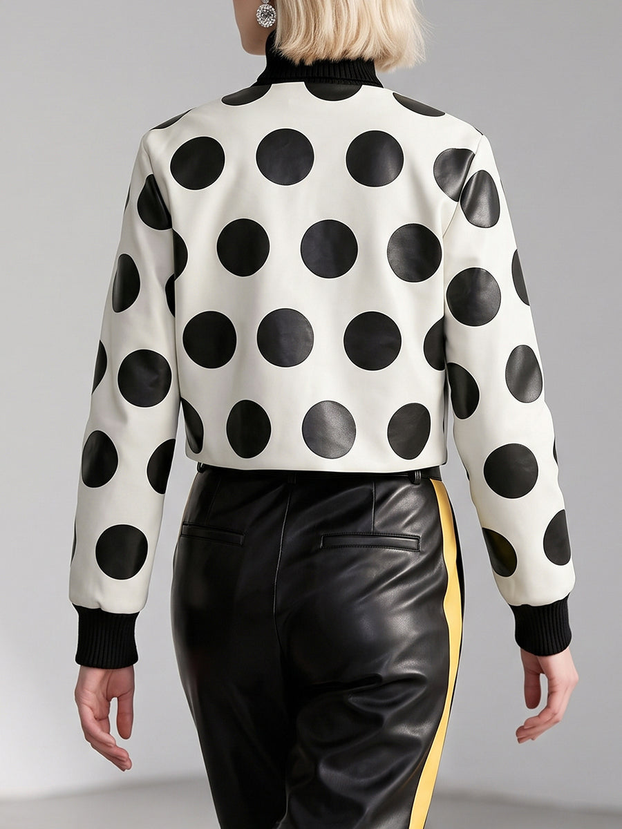Cropped polka dot jacket in cream and black with panelled shoulders