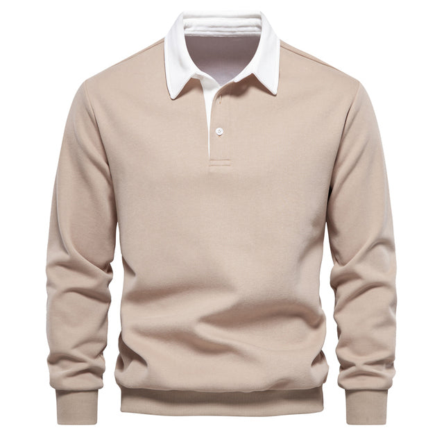 Rugby polo sweatshirt with ribbed hem, full length