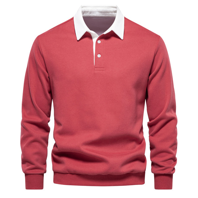 Men's long sleeve rugby polo, shoulder and sleeve detail