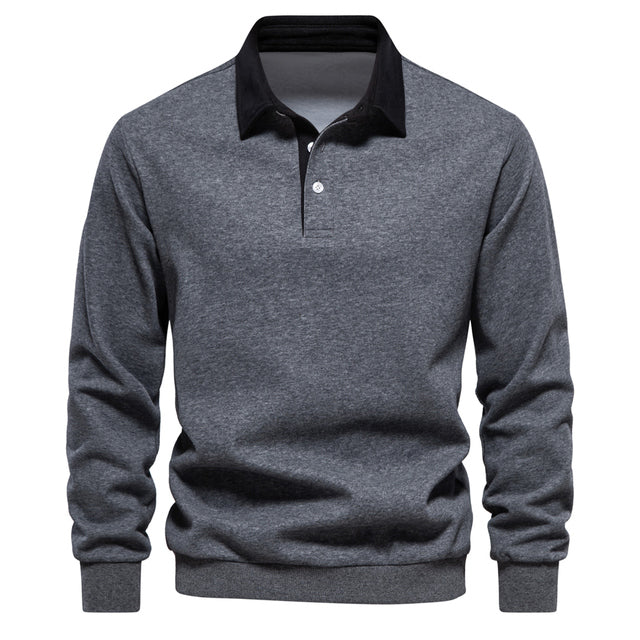 Contrast collar detail on a long sleeve rugby polo
