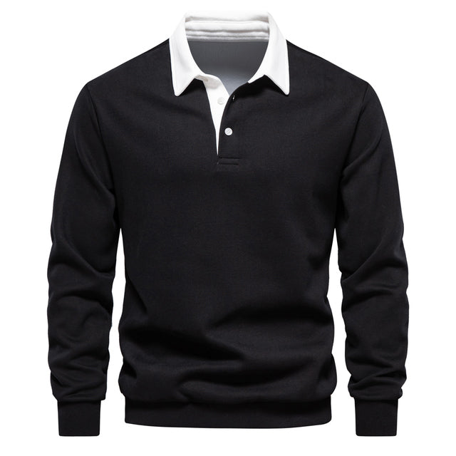 Rugby polo sweatshirt showing the three-button placket
