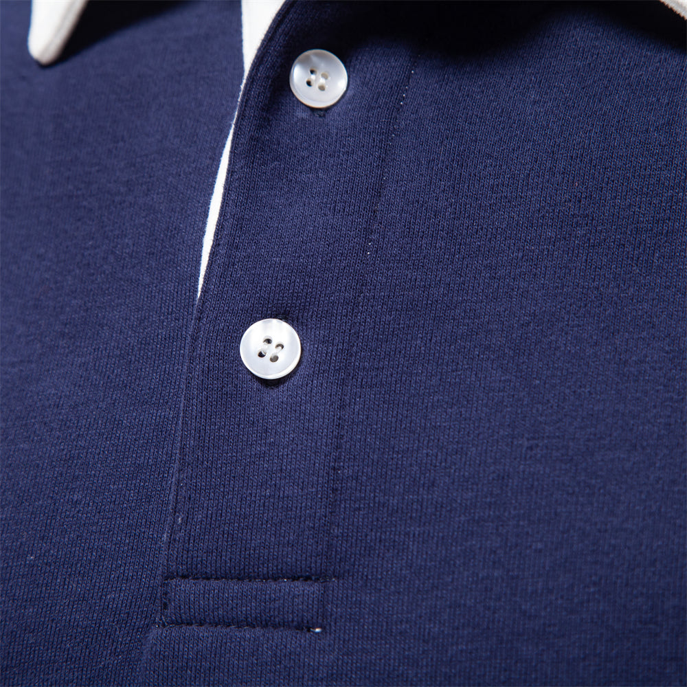 Rugby polo sweatshirt showing the three-button placket