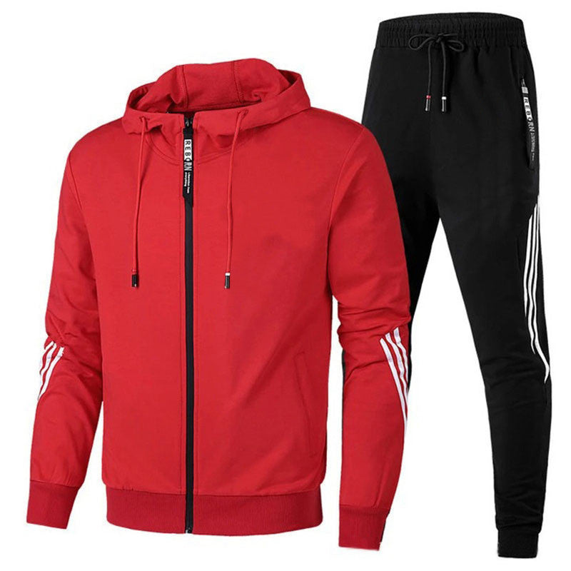 Men's Two-Piece Tracksuit - Soft Cotton-Blend Co-Ord Set in Black — close-up