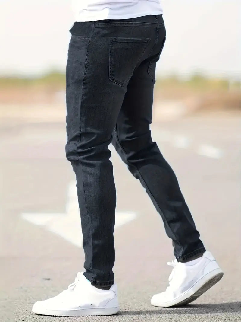 Men's Slim Fit Distressed Jeans - product view | SAINT DOR