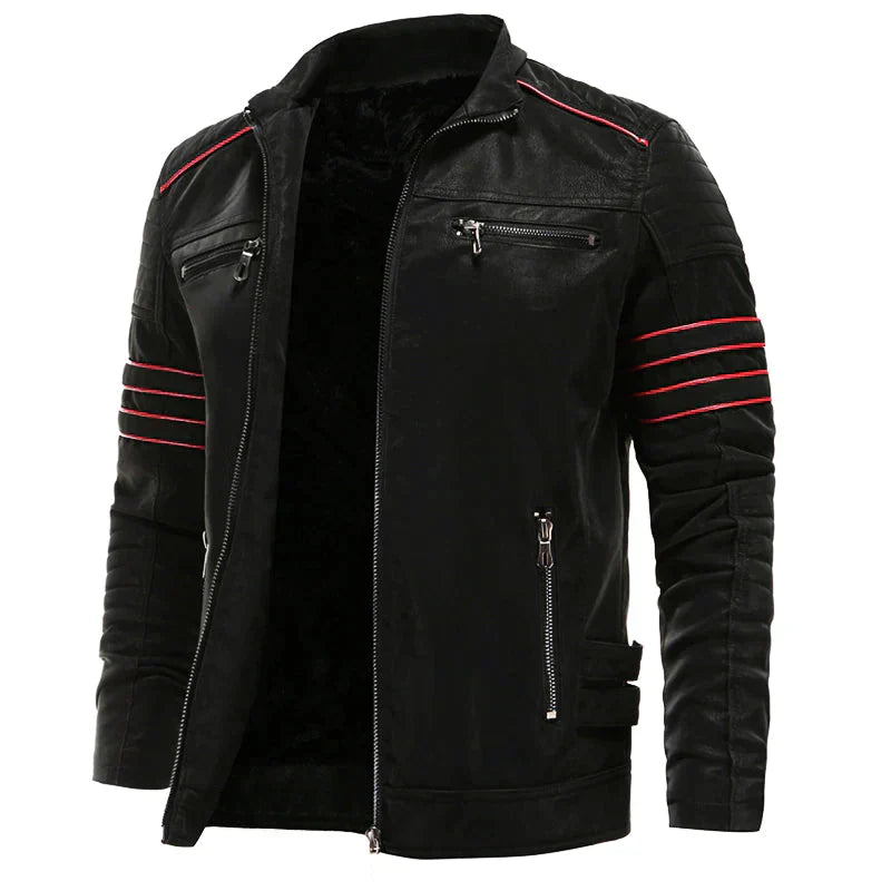 Men's Leather Jacket with Zip and Chest Pockets – Saint Dor UK – front view