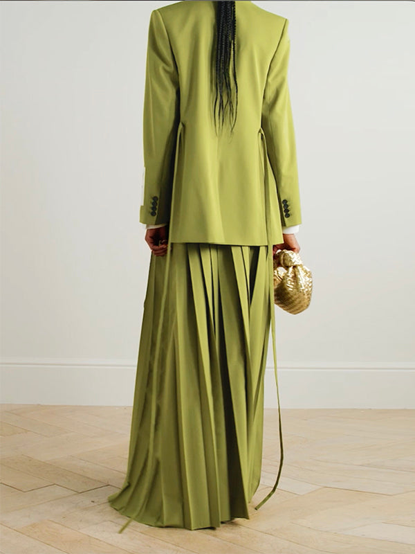 Olive longline blazer with an embroidered floral panel on the sleeve