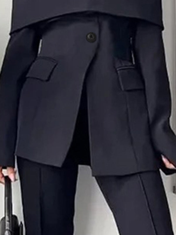 Black off-shoulder blazer with a wide fold-over bardot neckline