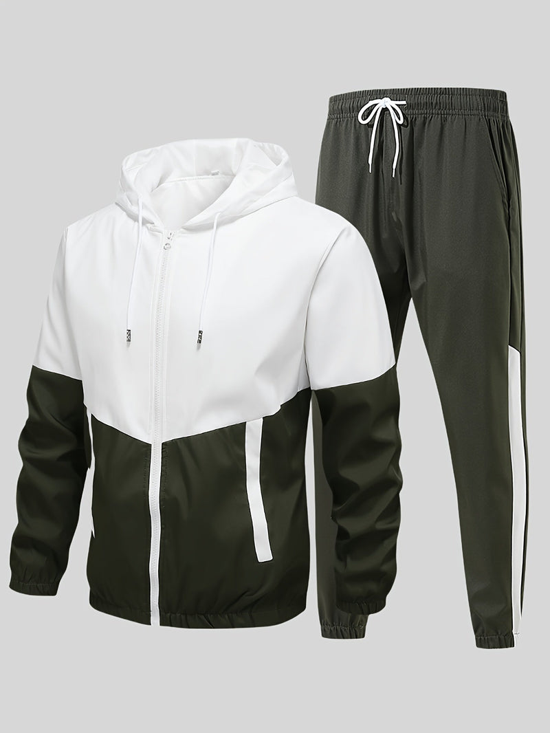 Men's Waterproof Two-Tone Tracksuit - Hooded Sport Set with Zip in Blue — side view