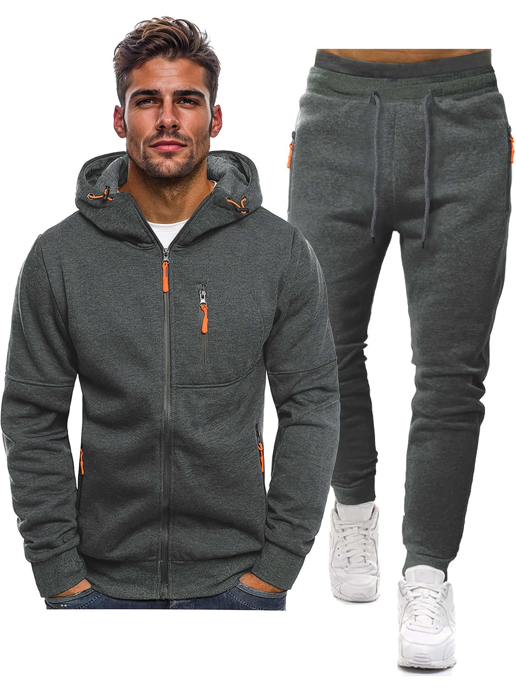 Men's Warm Winter Tracksuit - Fleece-Lined Hooded Co-Ord Set — main view