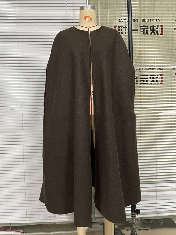 Sleeveless wool-blend cape with a round neck and a curved hem