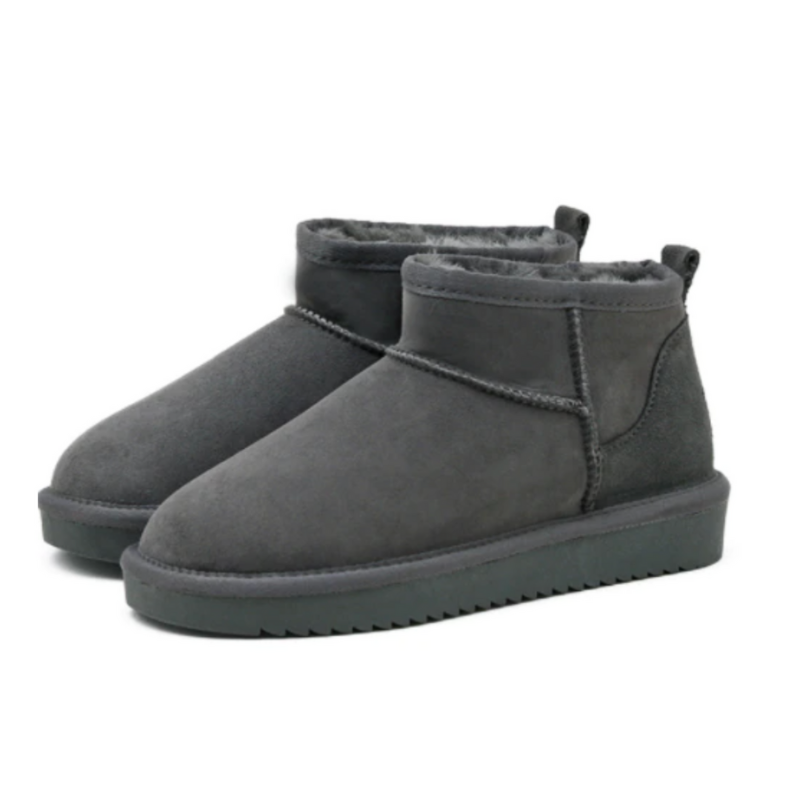 Women's faux fur-lined mini boots in a suede look in grey