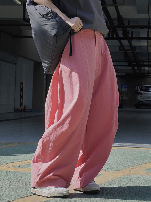 Wide-leg barrel trousers in cotton with curved knee seams