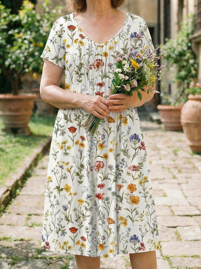 Women's Wildflower Print Midi Dress Short Sleeve – Saint Dor UK – back view