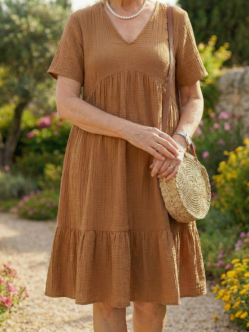 Women's Woven Knee-Length Dress with Gathered Skirt – Saint Dor UK – back view