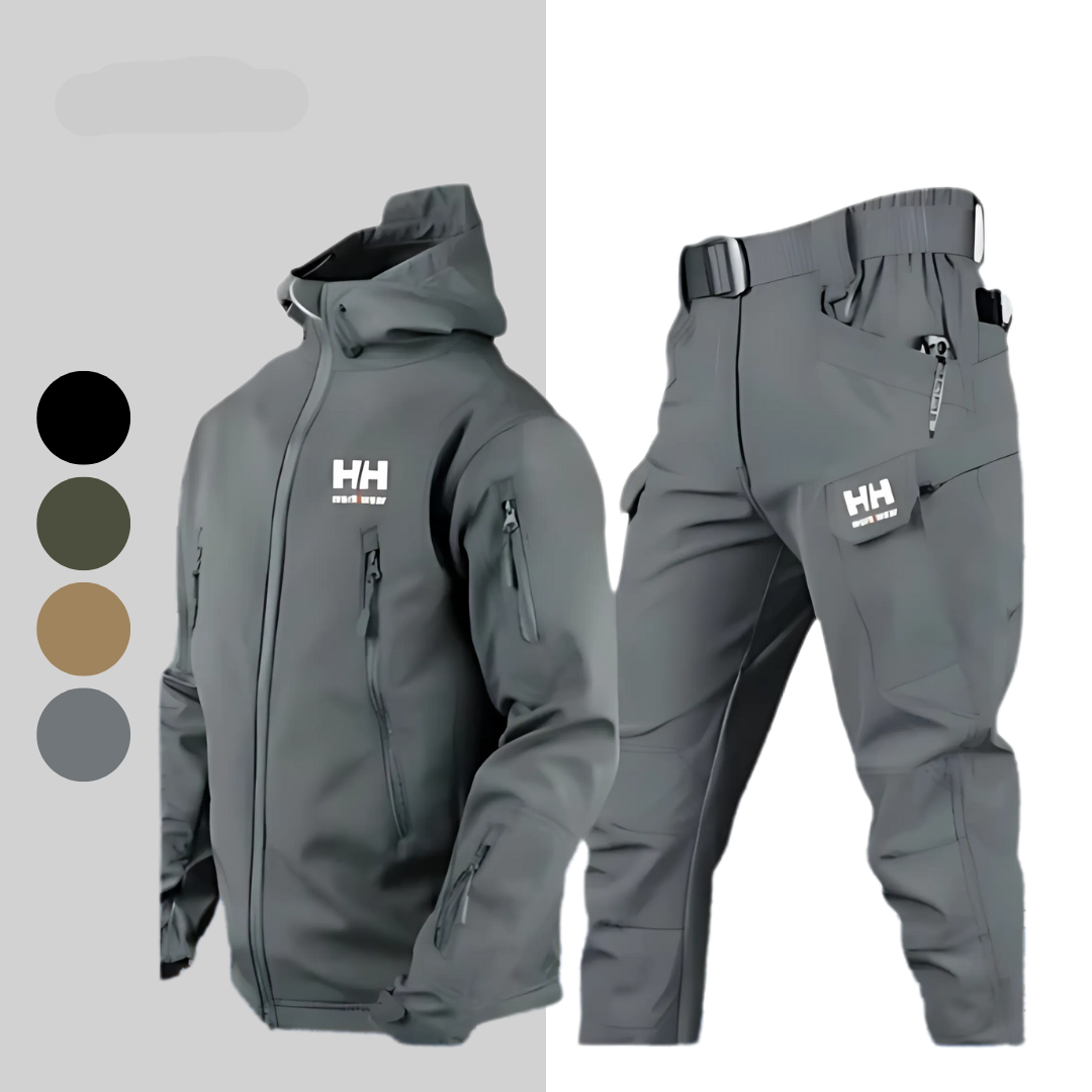 Men's Softshell Outdoor Set - Winter Jacket & Trouser Combo in Black — side view