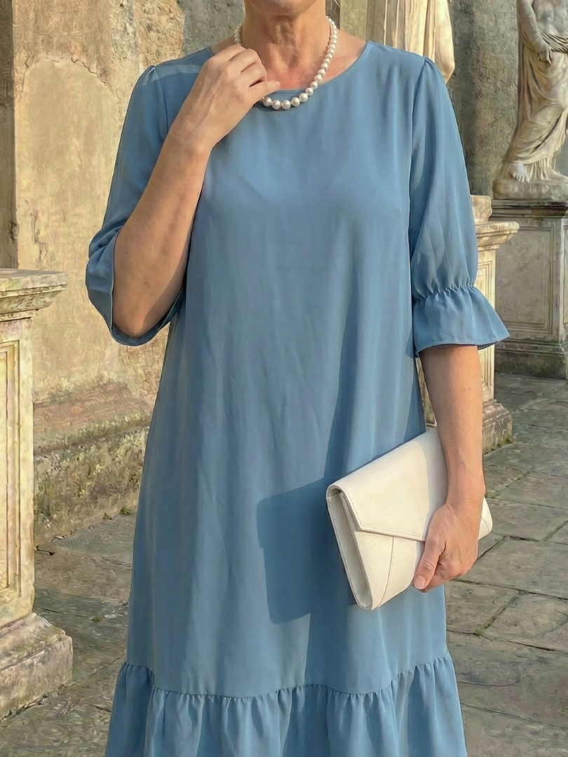 Women's Knee-Length Dress with Ruffle Cuff Detail – Saint Dor UK – back view