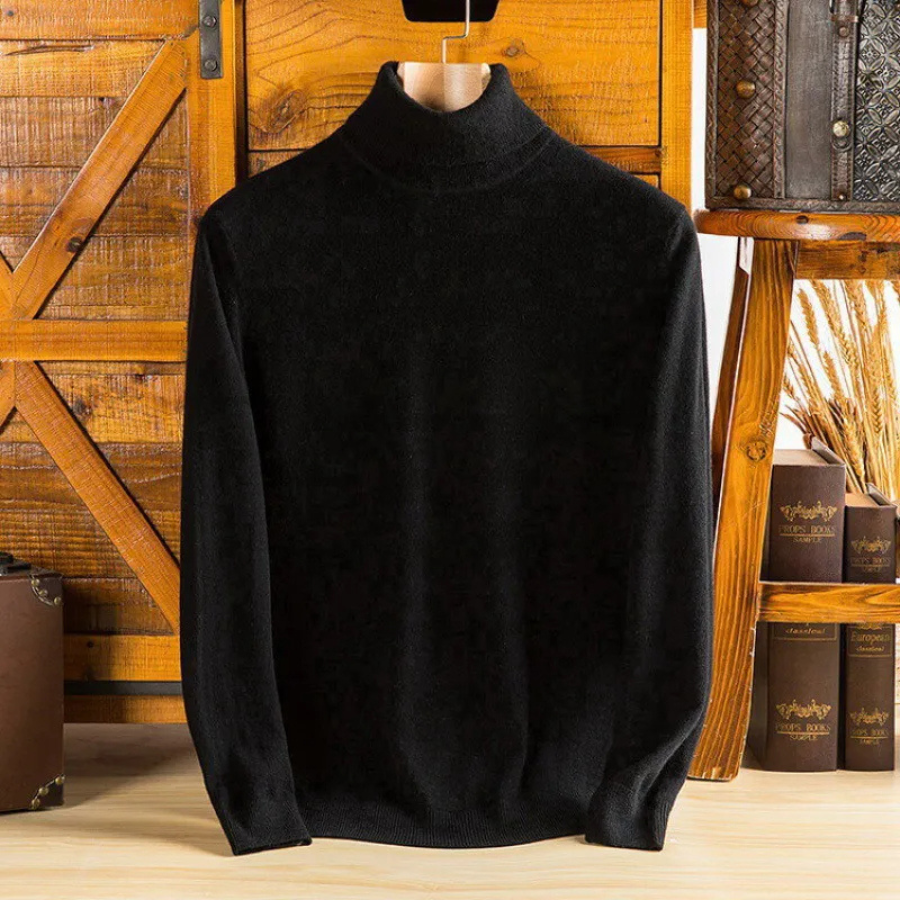 Men's fine knit roll neck jumper in Black