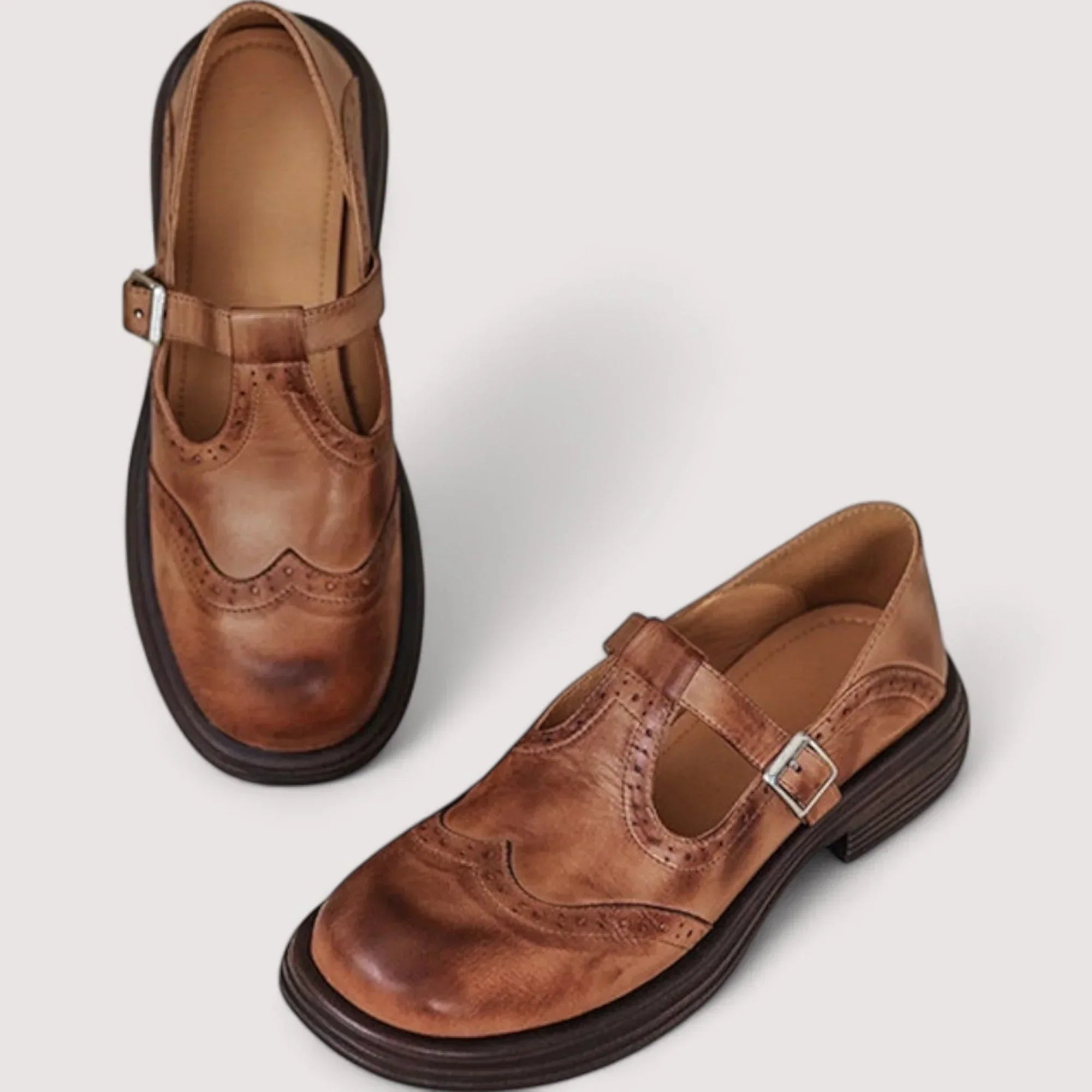 Women's Shoes - Orthopedic Mary Jane Shoes in Brown