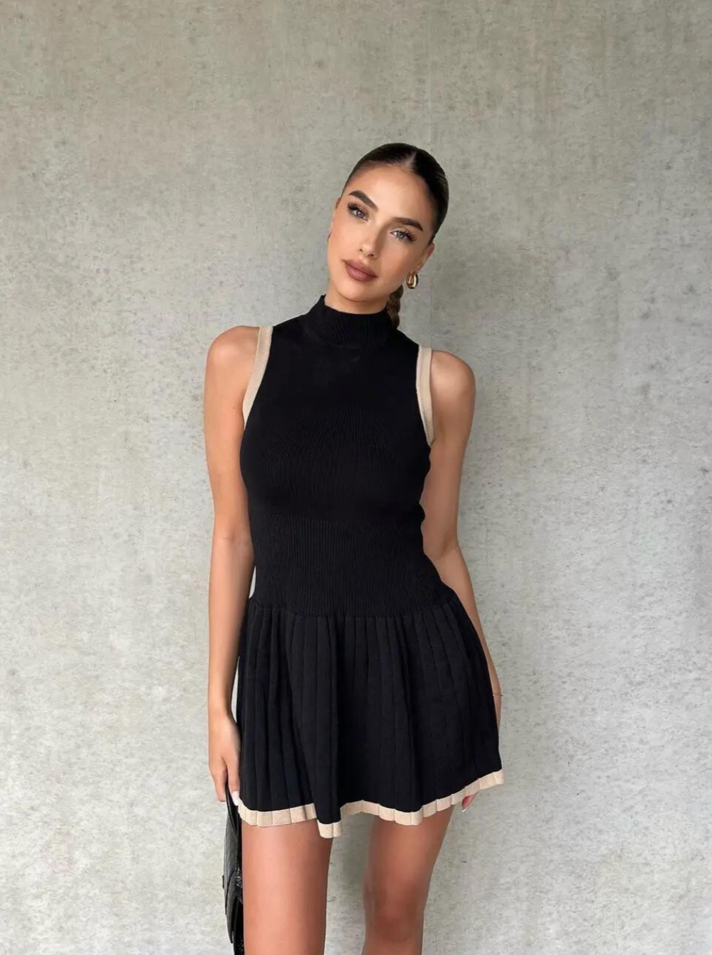 Women's drop waist knit dress contrast tennis style - image 9