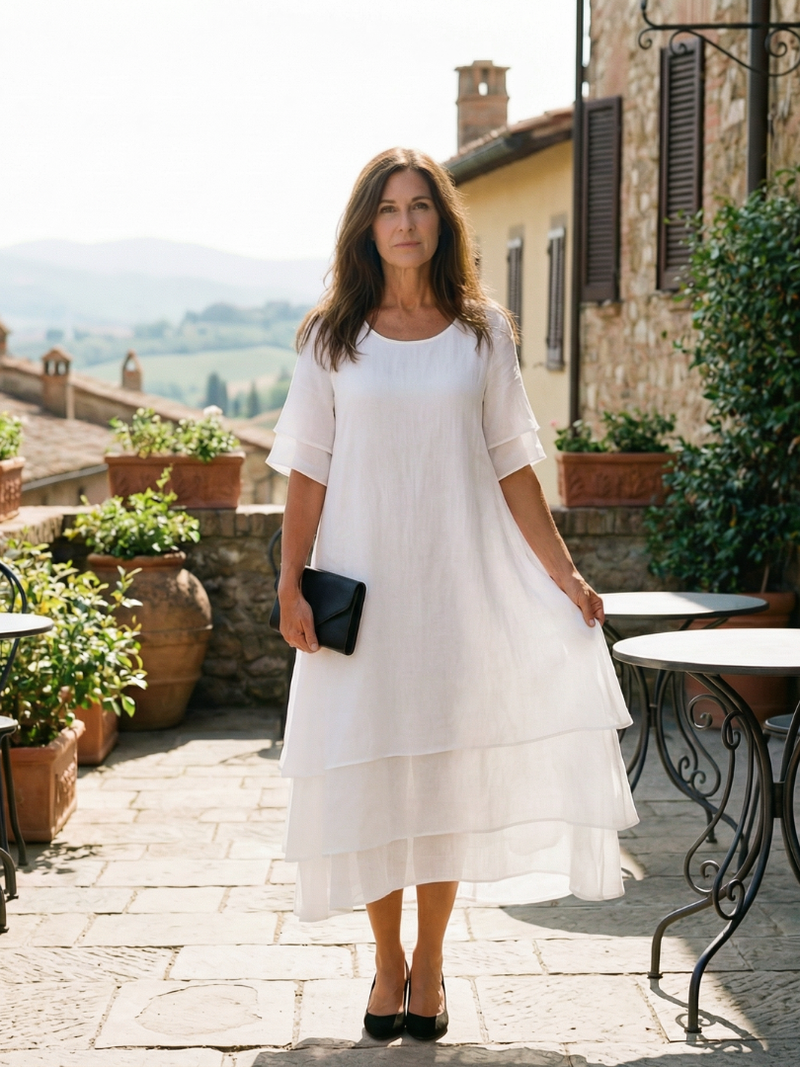 Women's Layered Hem Midi Dress in Soft Fabric – Saint Dor UK – side view
