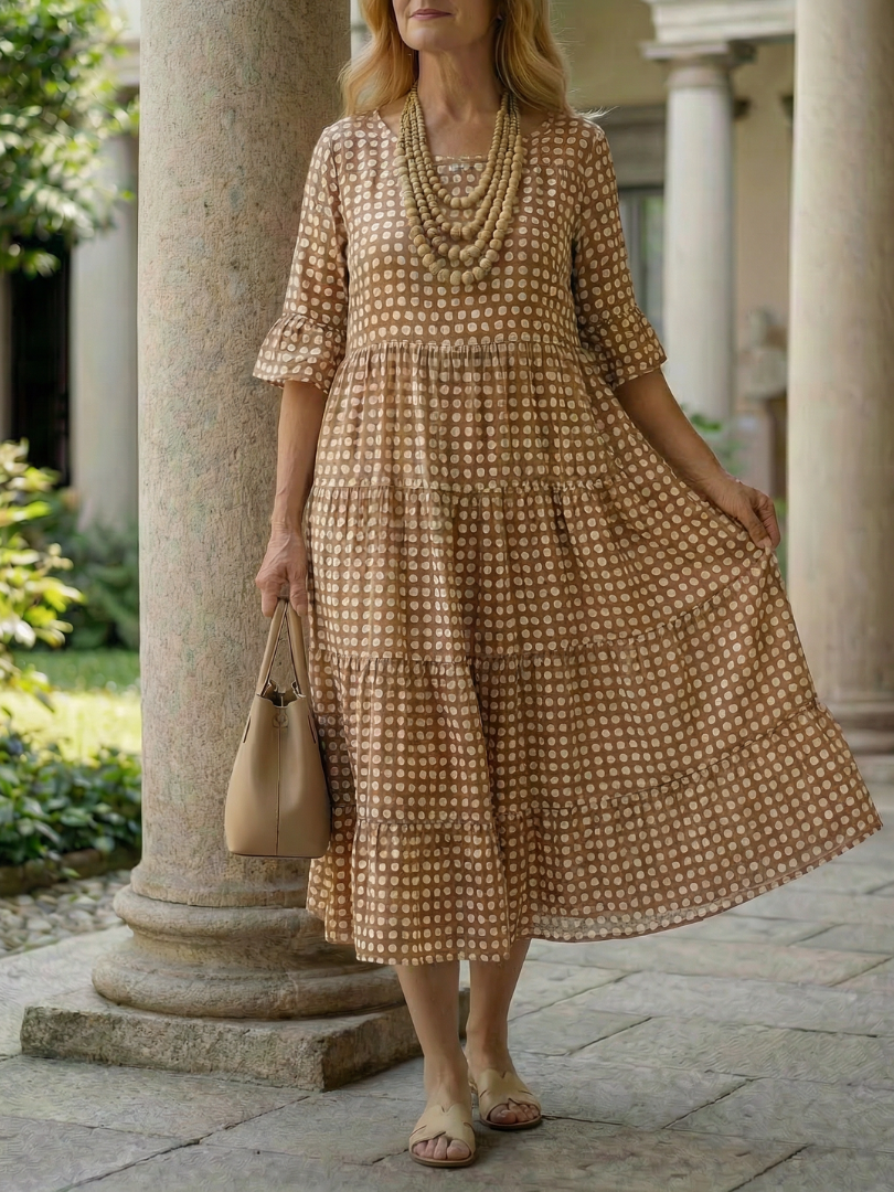 Women's Polka Dot Tiered Midi Dress Short Sleeve – Saint Dor UK – side view
