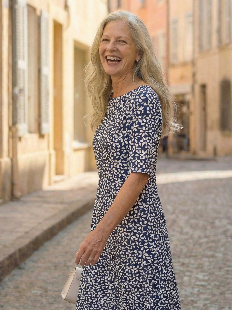 Women's Coastal Print Midi Dress with Side Pockets – Saint Dor UK – side view