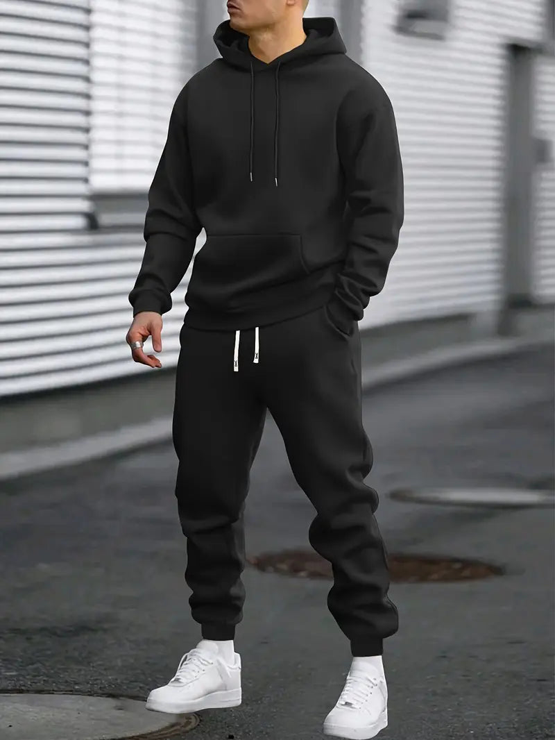 Men's two piece tracksuit with hoodie in Black